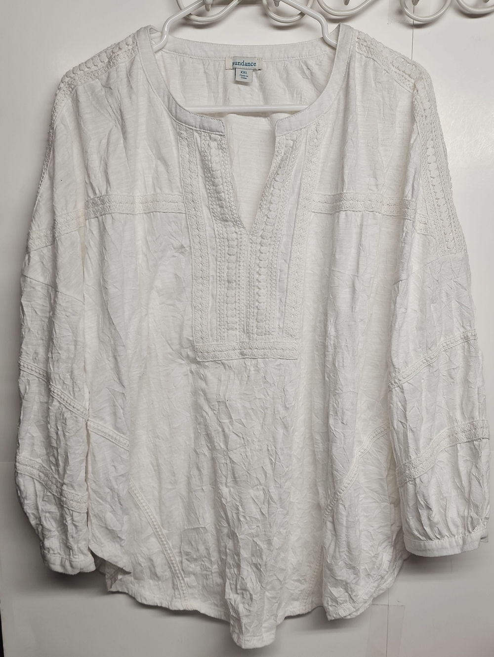 Sundance White Embroidered V-Neck Tunic Sz XXL Oversized Bohemian Summer Staple